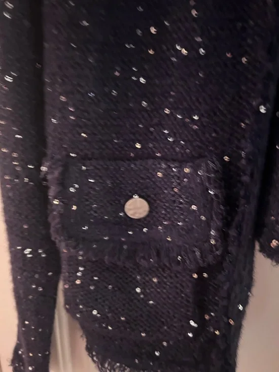 Sioni Deep Navy Sequin Knit Sweater XL - Picture 10 of 14